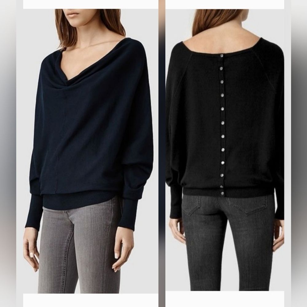 W By Worth Black Knit Top Batwing Sleeve Contemporary Minimalist Gothic Medium